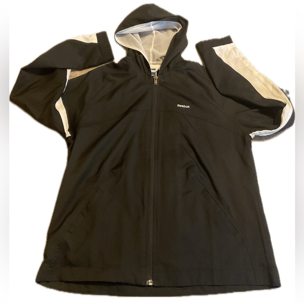 Reebok Black  and White Hooded Windbreaker